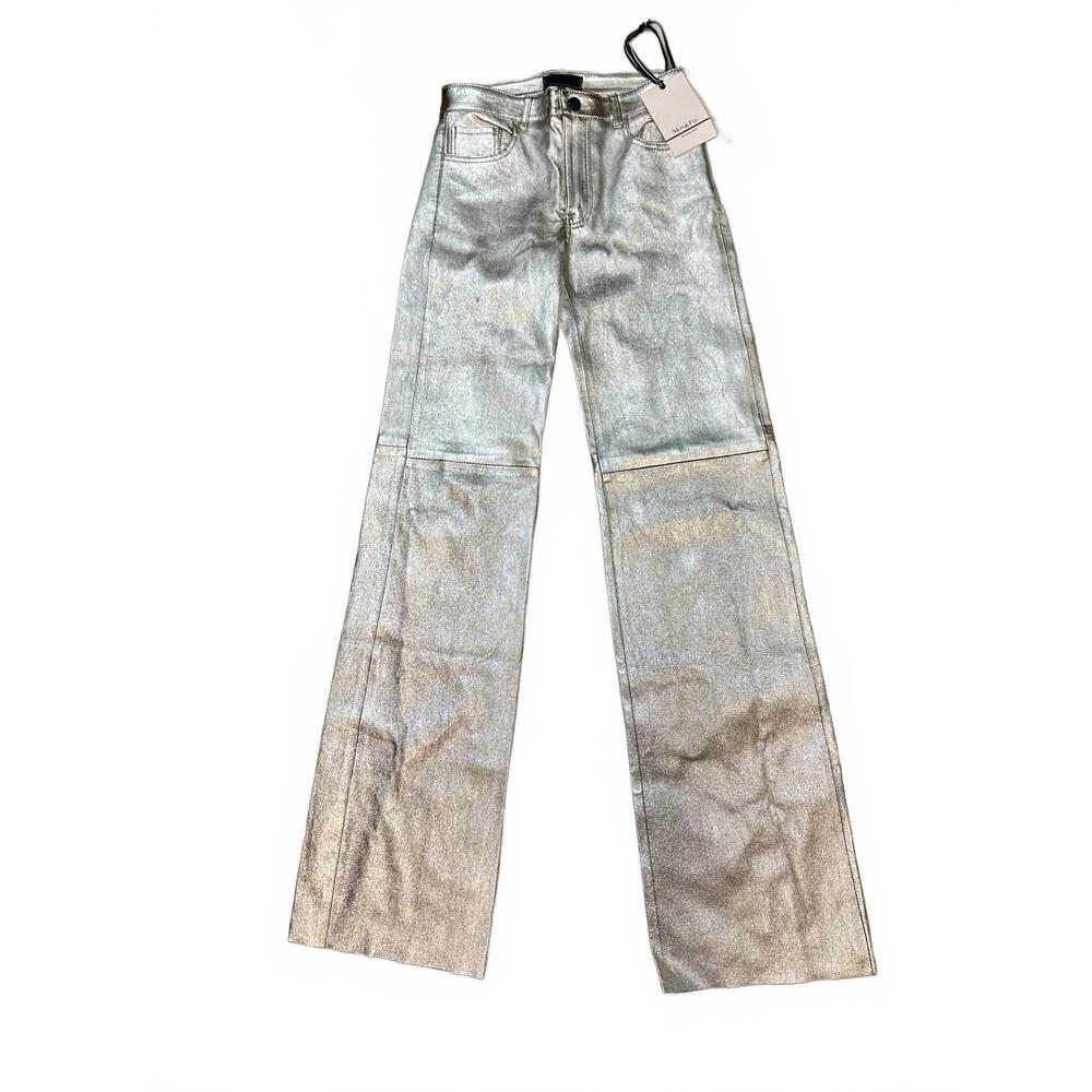 NEW MON & PAU women's lucia metalize leather pants in silver